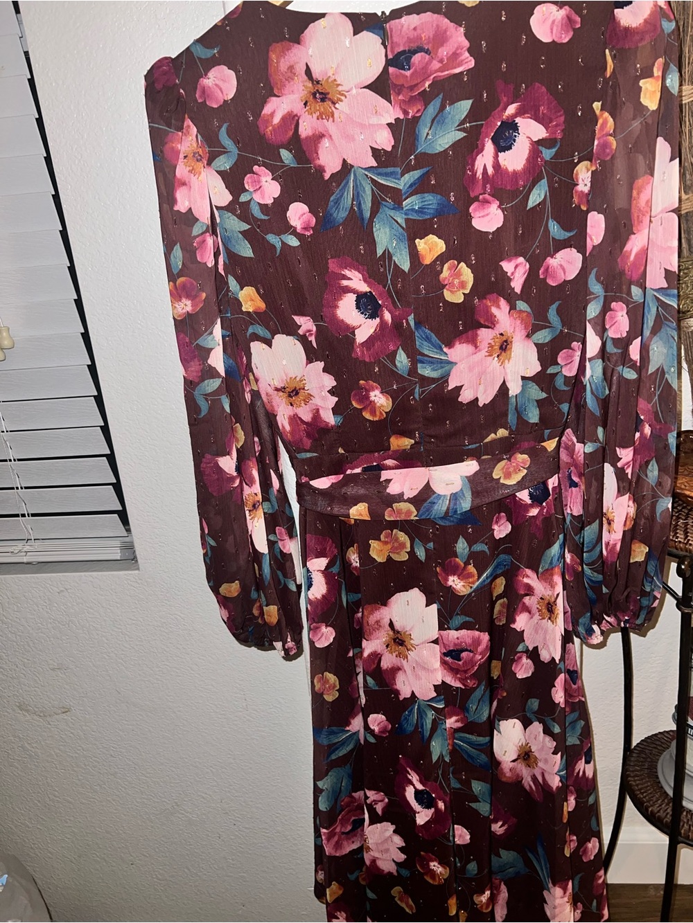 Eliza J Brown Floral Wrap Midi Dress with Pink & Blue Blooms - Picture 10 of 13